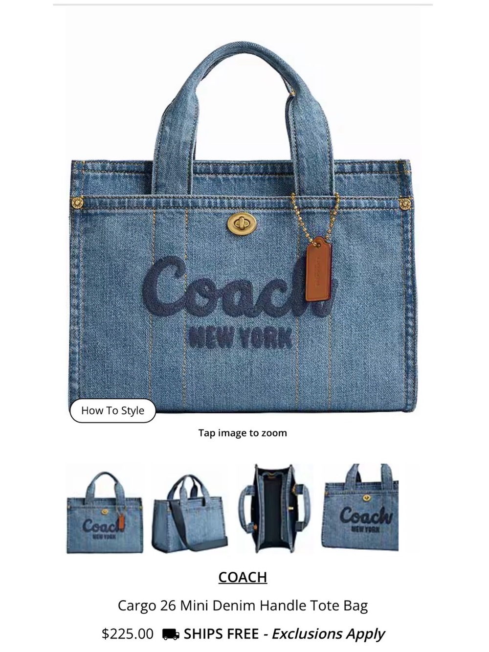 NWT - COACH - Cargo 26 - Denim - Picture 10 of 13